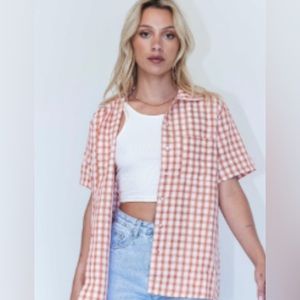 Princess Polly Hale shirt orange white checkered